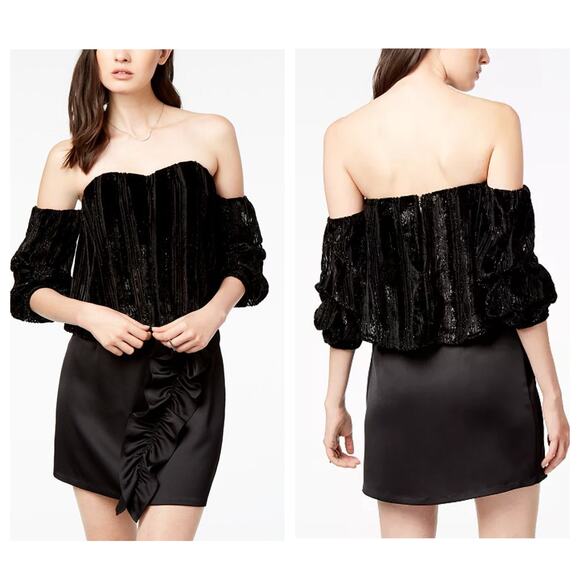 ASTR THE LABEL Womens Tasha Off The Shoulder Velvet Metallic Striped Top Size XS - Picture 1 of 7